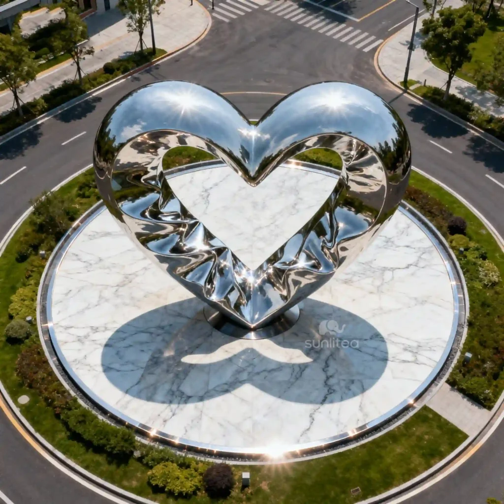 Abstract Heart Statue Stainless Steel Large