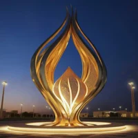 Abstract Large Flower Bud Sculpture With Lamp City Park Project