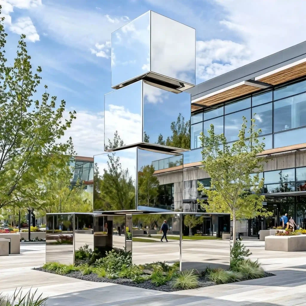 Abstract Mirror Metal Cube Tower