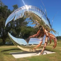 Abstract Stainless Steel Metal Prawn Statue