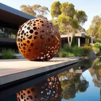 Big Corten Hollow Metal Ball Sculpture