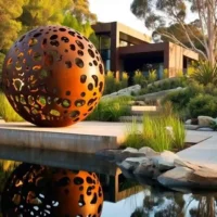 Big Hollow Corten Ball Sculpture Decor Outdoor