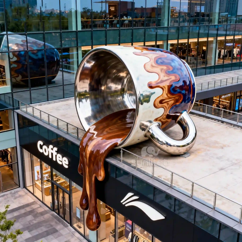 Coffee Shop Metal Spilled Coffee Statue