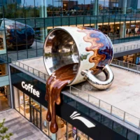 Coffee Shop Metal Spilled Coffee Statue