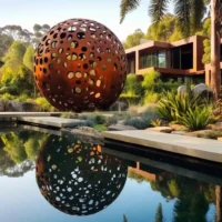 Corten Steel Ball Hollow Sculpture