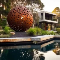 Corten Steel Metal Garden Ball Sculpture
