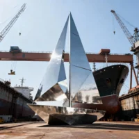 Custom Abstract Mirror Polish Art Metal Ship Statue