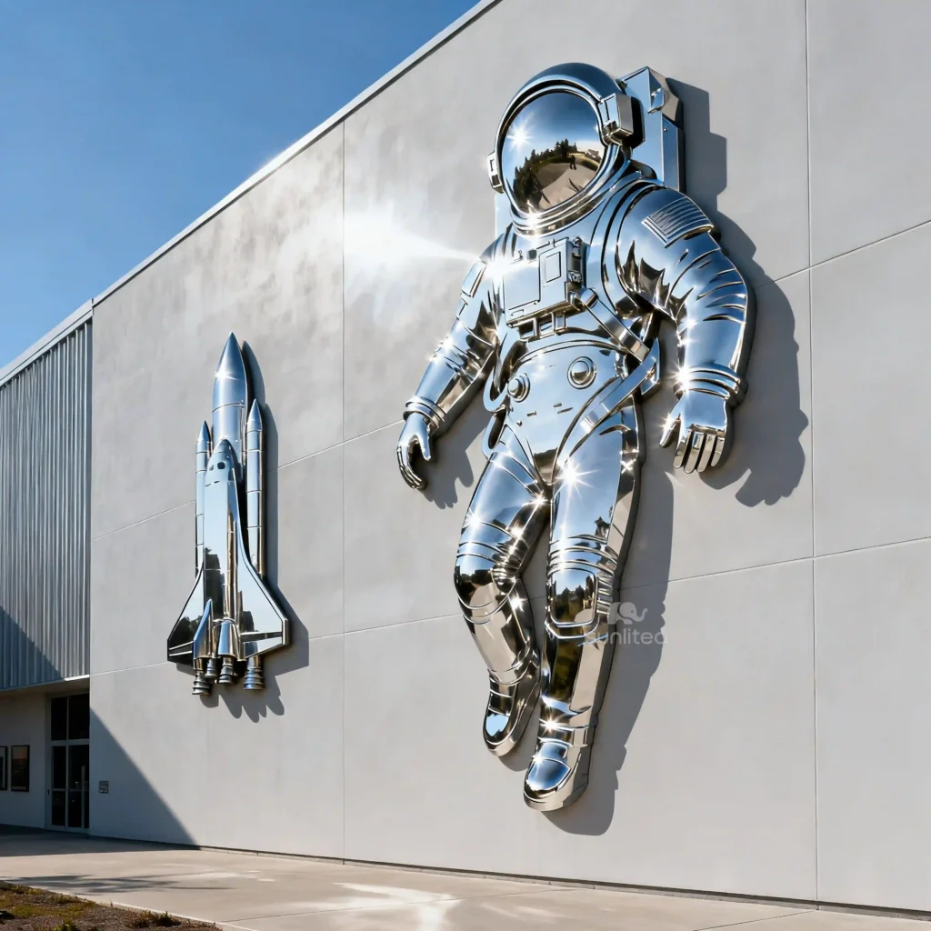 Custom Metal Cosmonaut Wall Sculpture For Sale