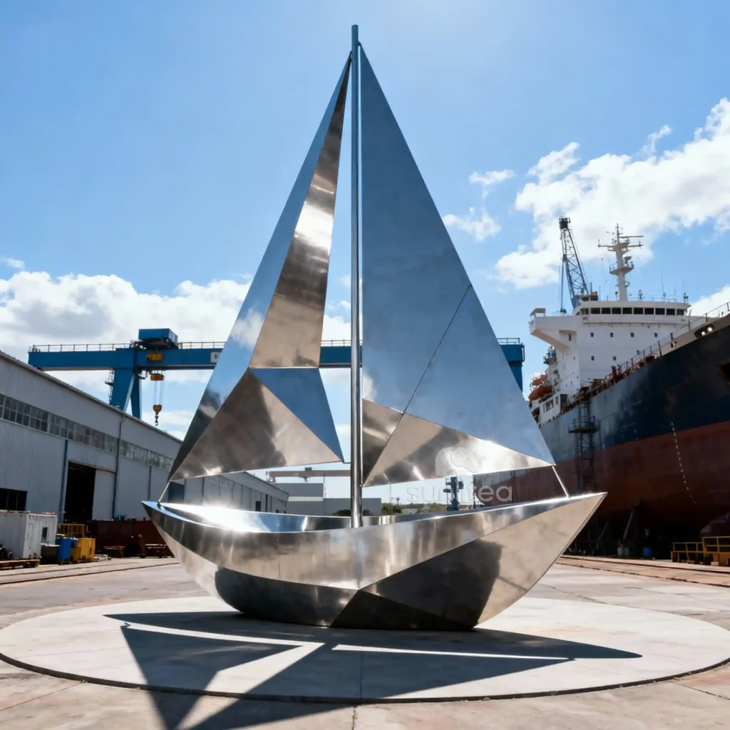 Custom Mid Century Metal Sculpture of Sailboat