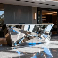 Desk With Reception Counter Stainless Steel Mirror
