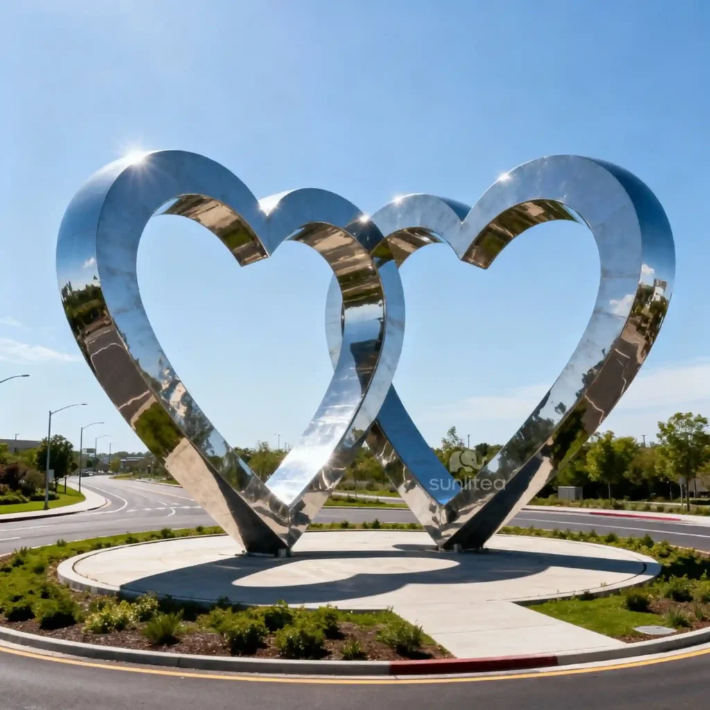 Double Heart Sculpture Large Metal