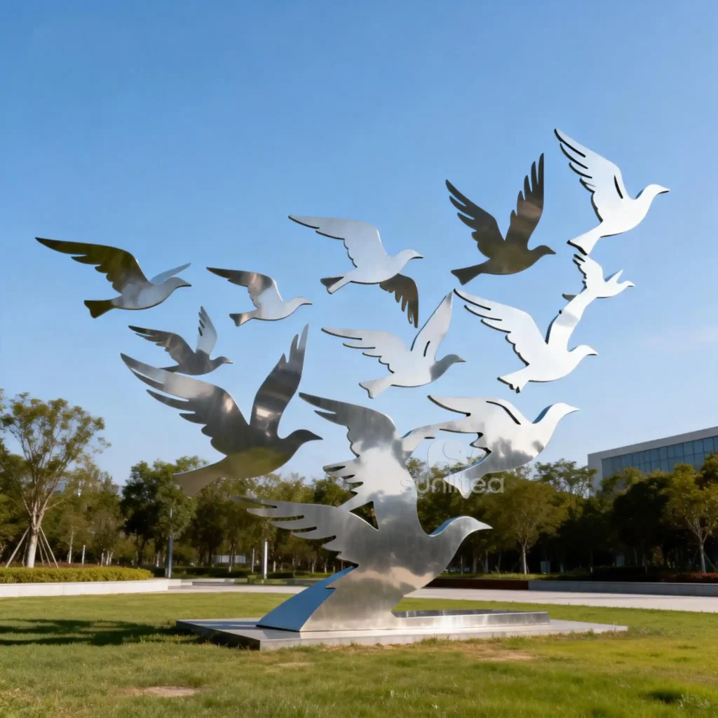 Flock of Birds Sculpture Metal Art Statue