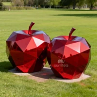 Garden Art Geometric Red Apple Statue