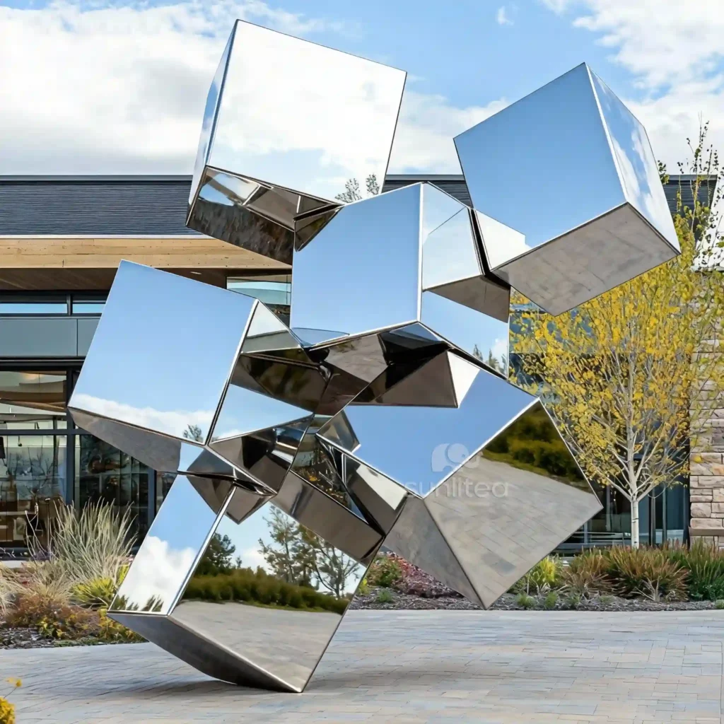 Garden Cube of Block Metal Sculpture