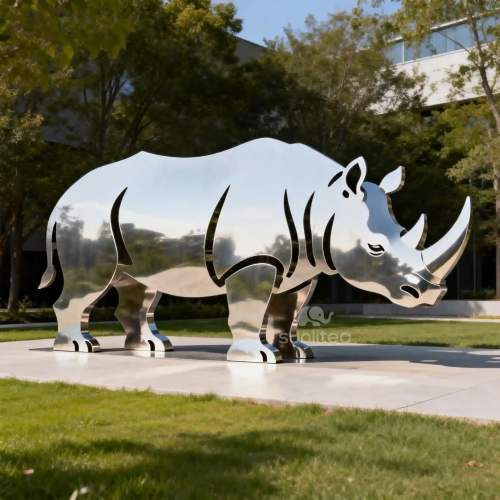 Garden Decor Stainless Steel Rhino Sculpture