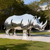 Garden Decor Stainless Steel Rhino Sculpture