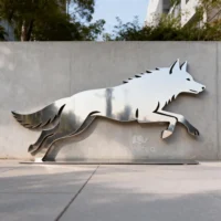 Garden Metal Running Wolf Silhouette Statue