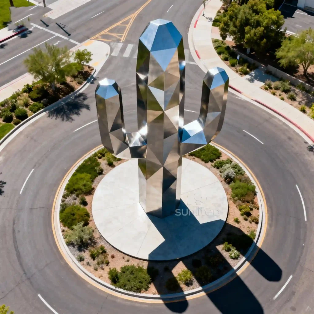 Geometric Large Metal Cactus Sculpture