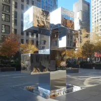 Geometric Mirror Black Cube Metal Sculpture Modern
