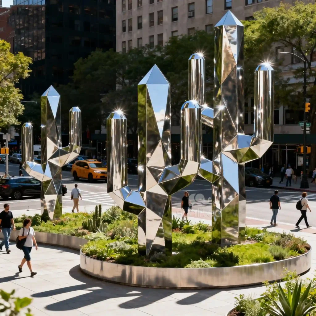 Geometric Outdoor Metal Cactus Sculptures