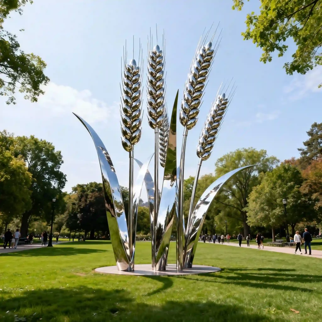 Giant Metal Mirror Wheat Art Sculpture