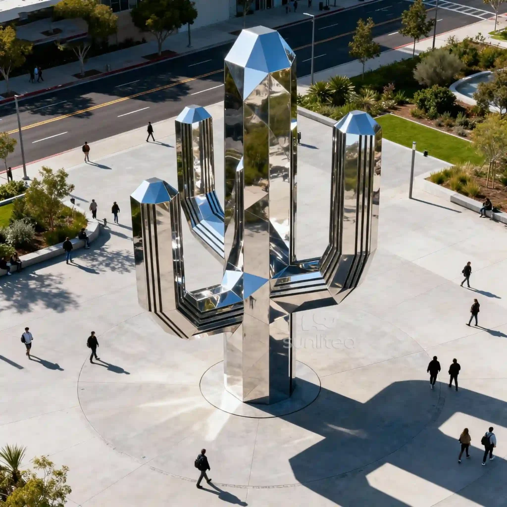 Giant Mirror Metal Saguaro Cactus Sculpture