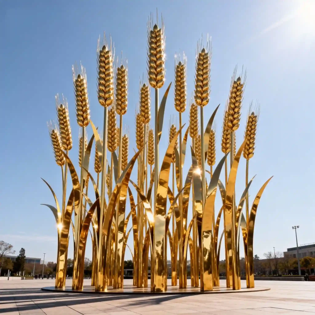 Golden Metal Wheat Sculpture For Outdoor