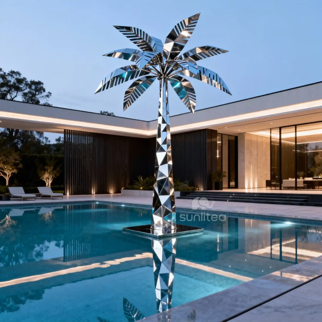 Handcrafted Exterior Large Metal Palm Tree