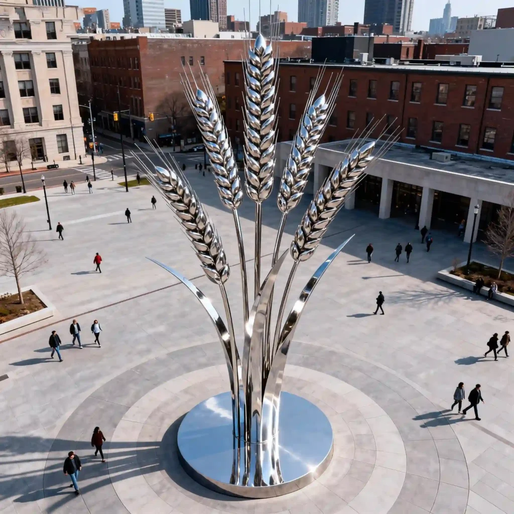 Handcrafted Metal Big Wheat Sheaf Sculpture