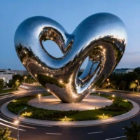 Large Abstract Metal Love Heart Sculpture