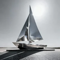 Large Abstract Metal Sailboat Sculpture