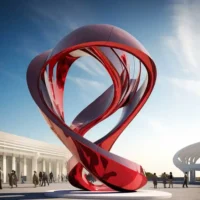 Large Abstract Red Sculpture - Metal Stainless Steel
