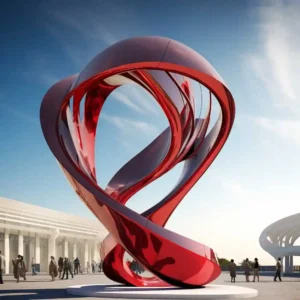 Large Abstract Red Sculpture - Metal Stainless Steel