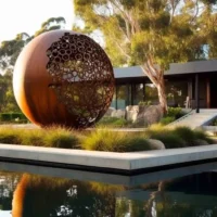 Large Corten Steel Ball Sculpture Decor
