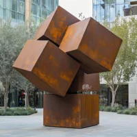 Large Corten Steel Cube Sculpture