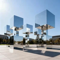 Large Cube Sculpture Mirror Steel