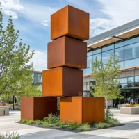 Large Cube Tower Sculpture Corten Steel
