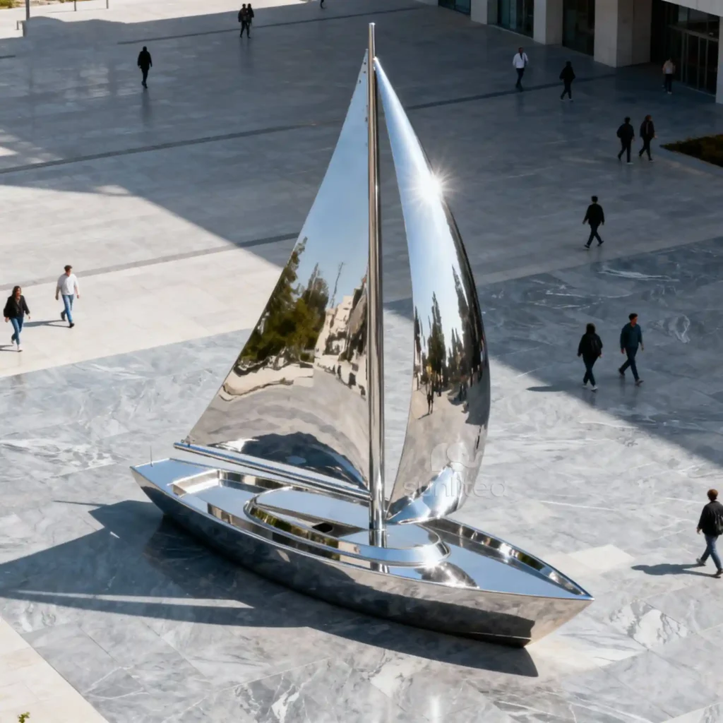 Large Metal Art Sailboat Statue