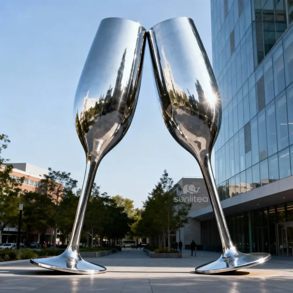 Large Metal Champagne Glass Sculpture Decor Outdoor