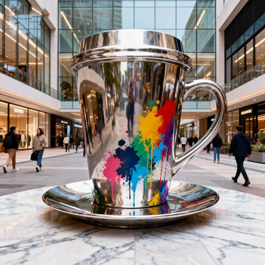 Large Metal Coffee Cup Sculpture