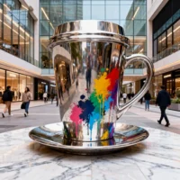 Large Metal Coffee Cup Sculpture