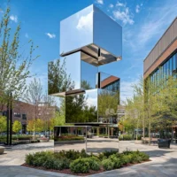 Large Metal Cubes Balancing Sculpture