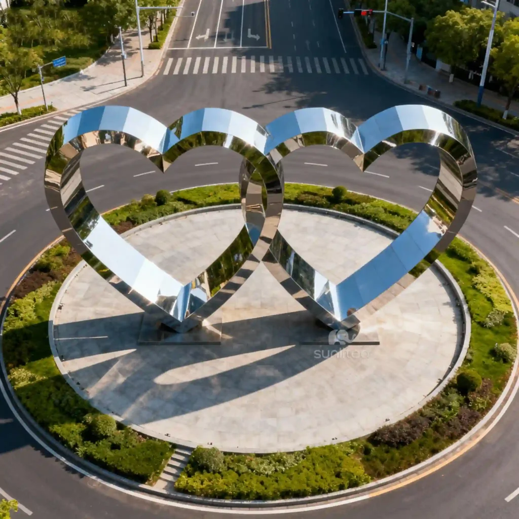 Large Metal Double Heart Statue For Sale