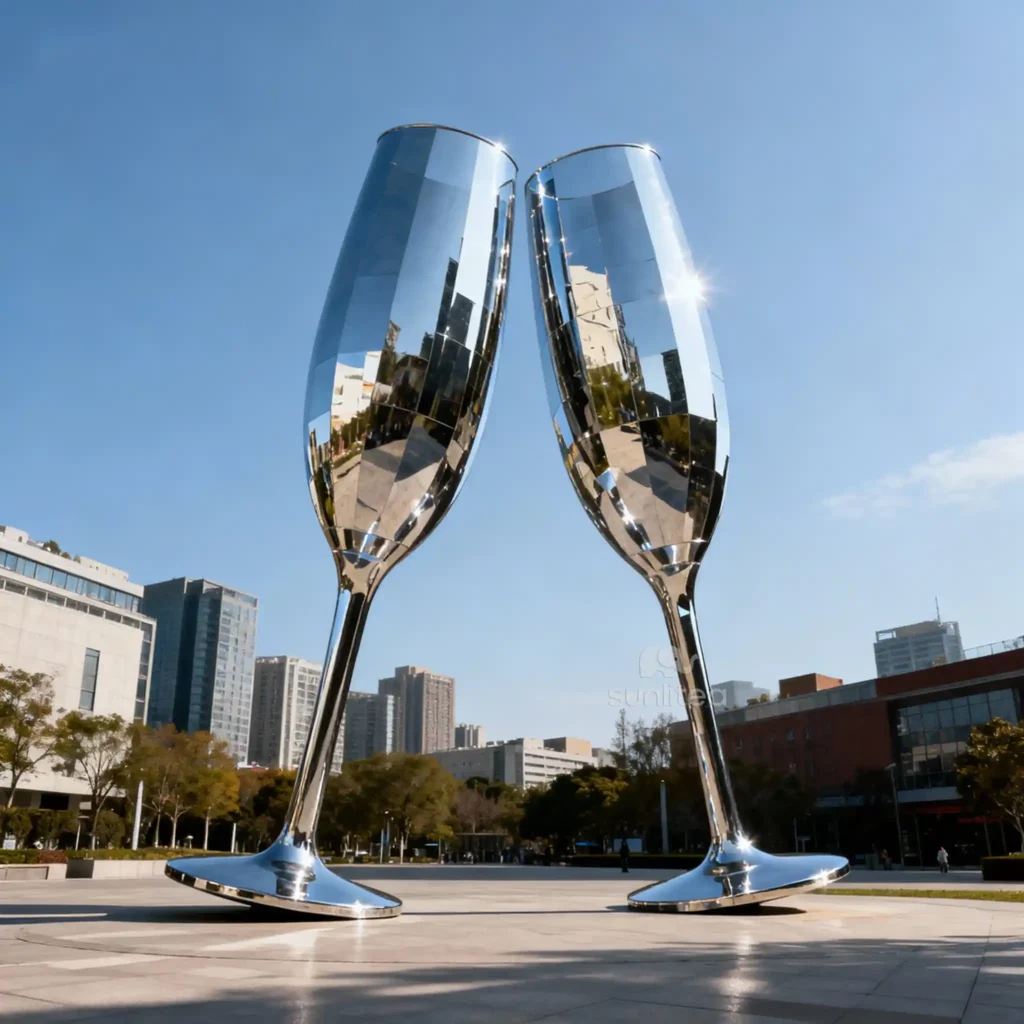 Large Metal Geometric Champagne Glass Sculpture Decor Garden