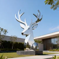 Large Metal Geometric Deer Head Sculpture
