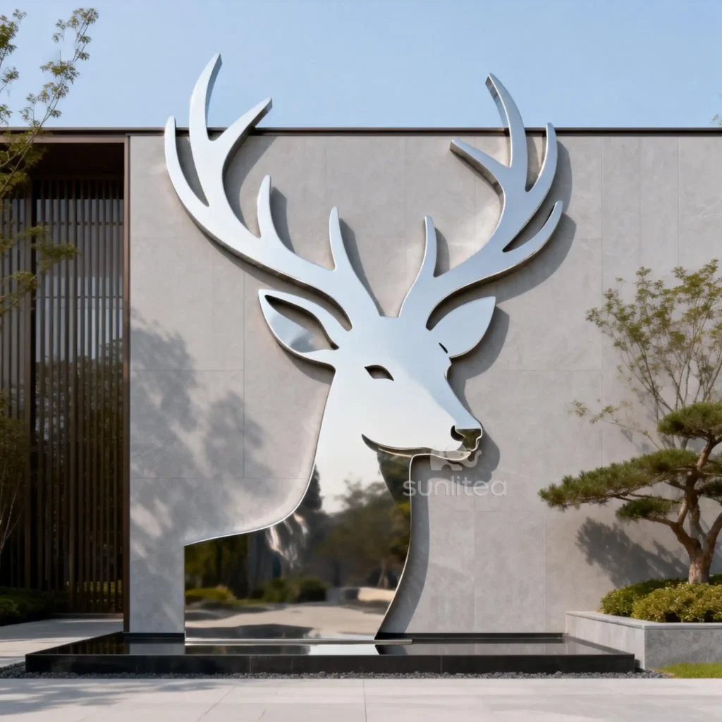 Large Metal Wall Deer Head Sculpture