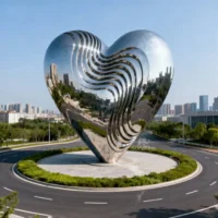 Large Stainless Steel 3d Heart Sculpture Decoration