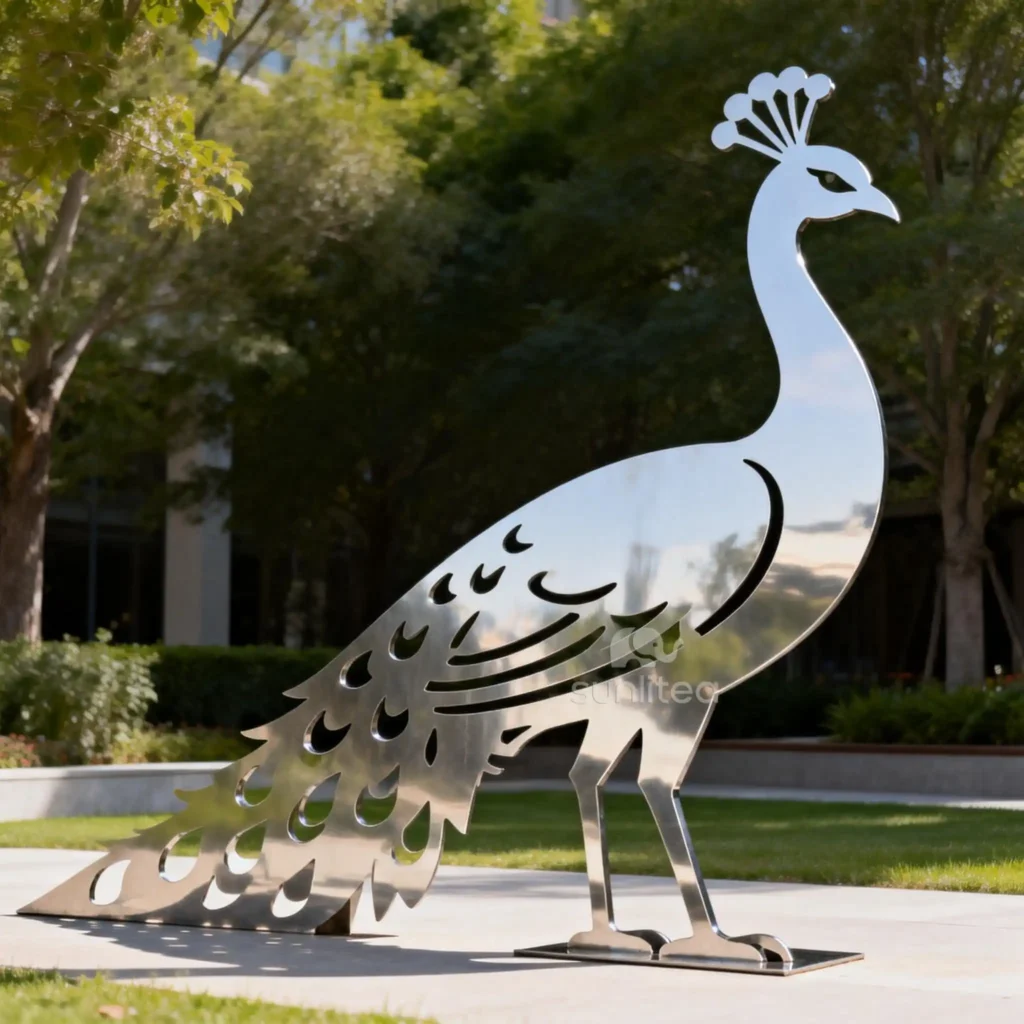 Large Stainless Steel Peacock Silhouette Sculpture