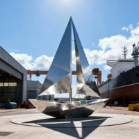 Large Stainless Steel Sailboat Statue