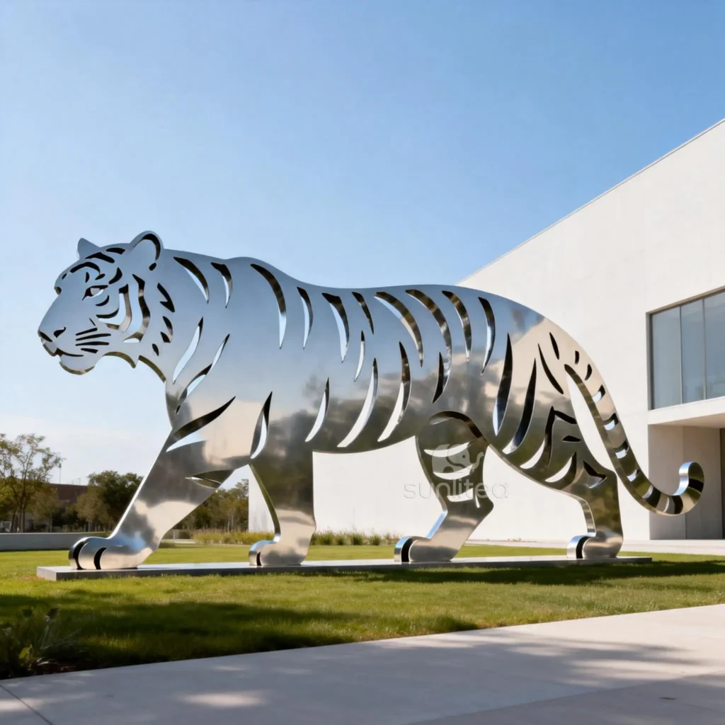 Large Stainless Steel Tiger Silhouette Statue